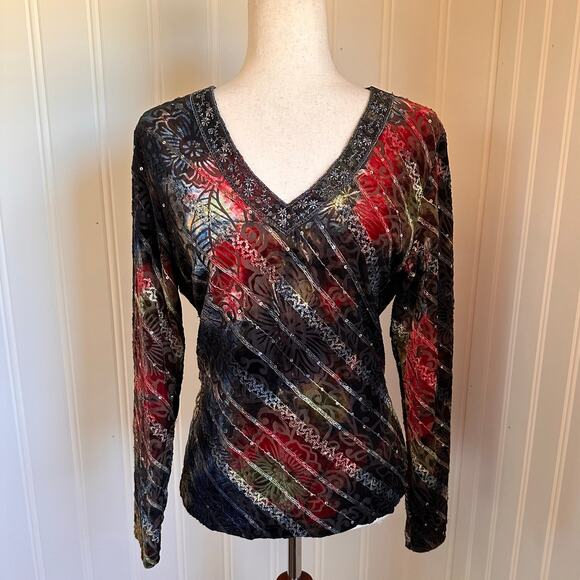 Vintage 90s/Y2K Boho Burnt Velvet Top M - Picture 1 of 8